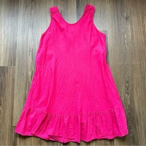 TERZO MILLENNIO Italy Pink Linen Sleeveless Shift Dress XL Tie-Back Ruffle Knee